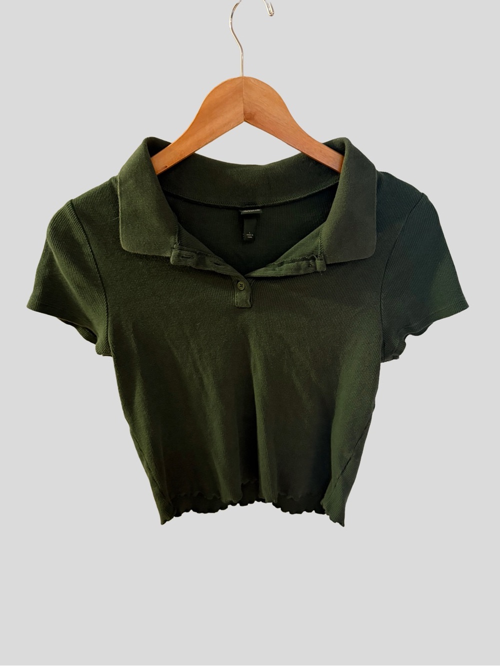 Wild Fable Dark Green Ribbed Cropped Polo Shirt Size L